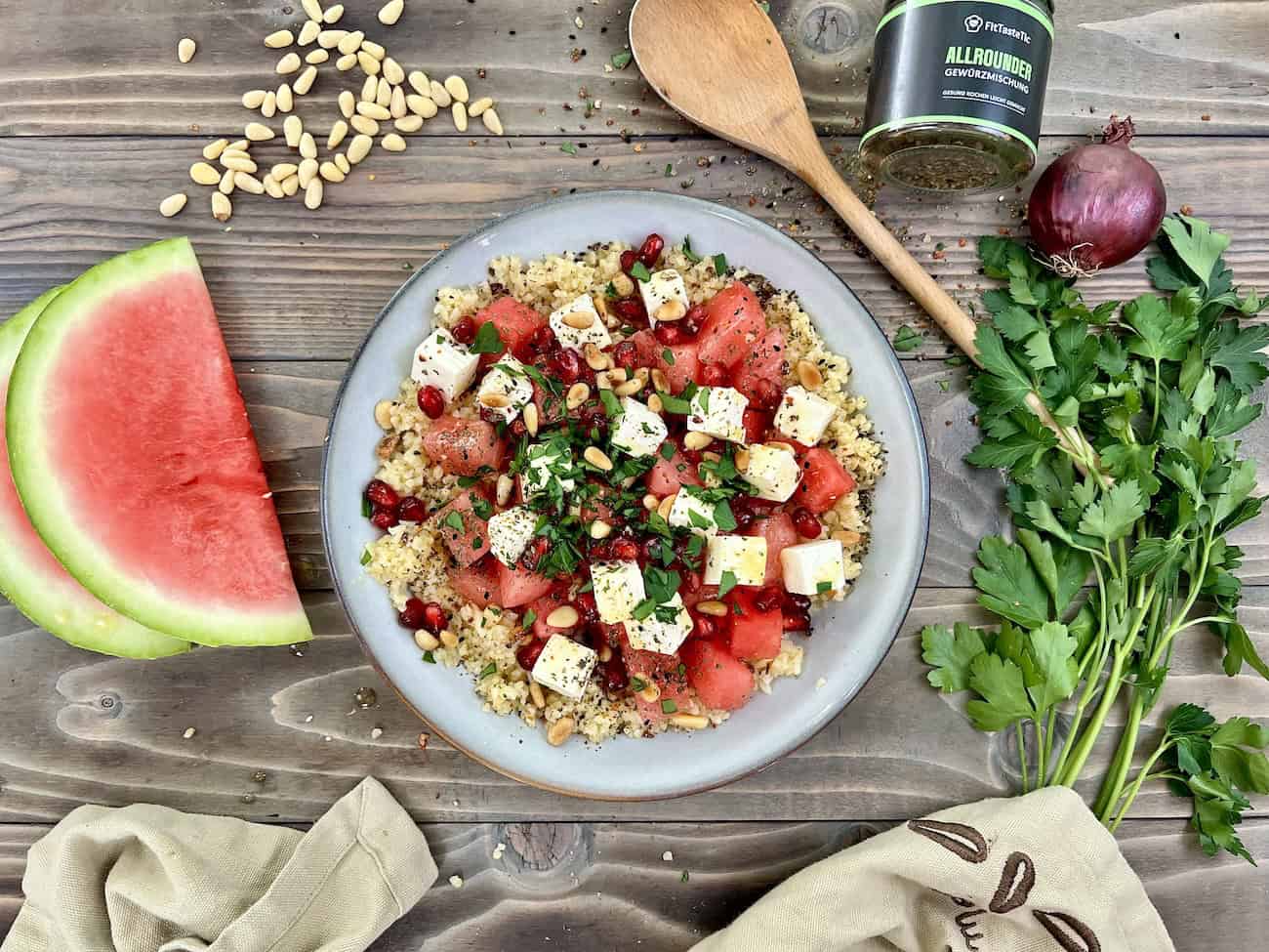 Wassermelonen Feta Bulgur Rezept