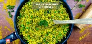 Curry-Reispfanne mit Erbsen - Vegetarische Reispfanne mit Gemüse Rezept