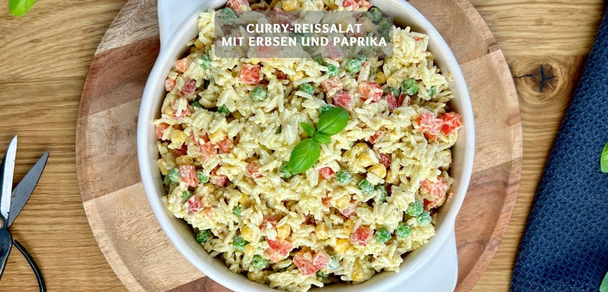 Curry Reissalat mit Erbsen und Paprika Curry-Reissalat mit Erbsen