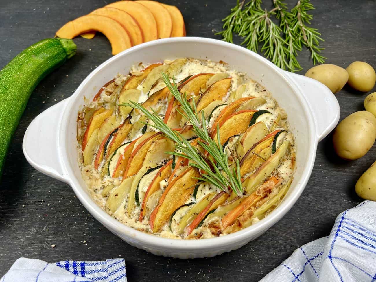 Einfacher Kürbis-Kartoffel Auflauf