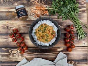 Einfaches Rote-Linsen Curry mit Reis