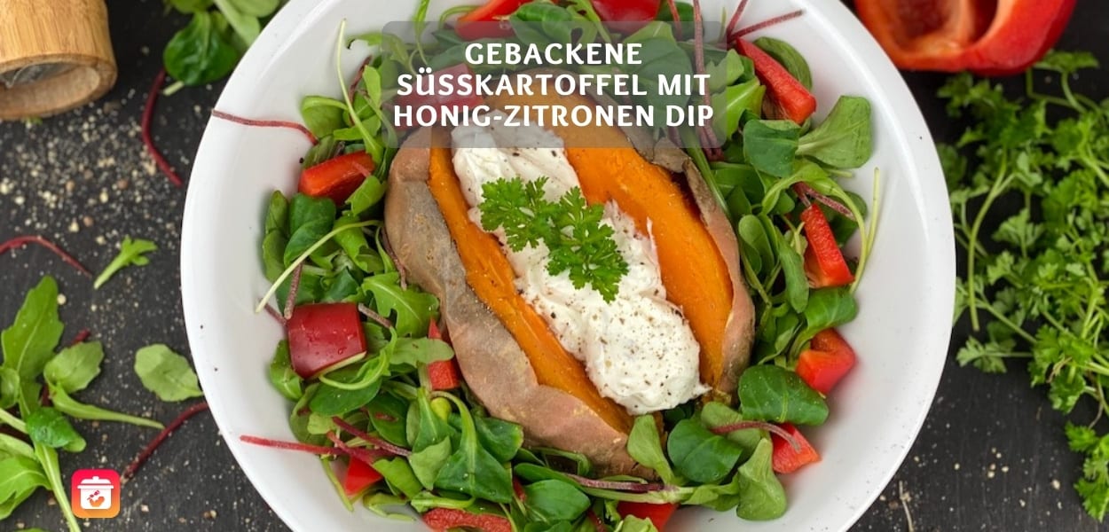 Gebackene Süßkartoffel mit Honig-Zitronen Dip – Gesunde Ofen Süßkartoffel