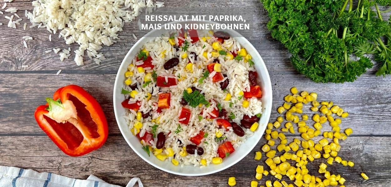 Reissalat mit Paprika, Mais und Kidneybohnen