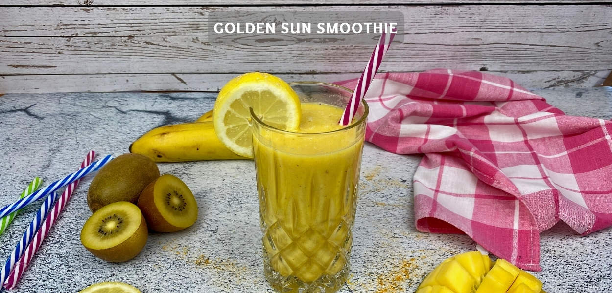 Golden Sun Smoothie – Fruchtiger Kurkuma-Smoothie mit Kiwi, Banane und Mango