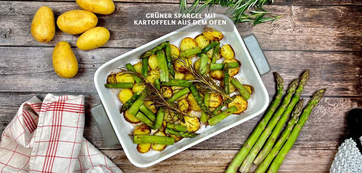 Gruener Spargel mit Kartoffeln aus dem backofen Grüner Spargel mit Kartoffeln aus dem Ofen