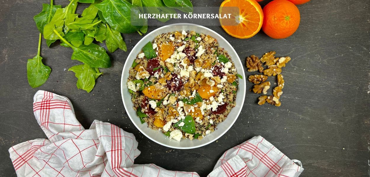 Herzhaftes Koernersalat Rezept Herzhafter Körnersalat mit Mandarinen und Roter Beete