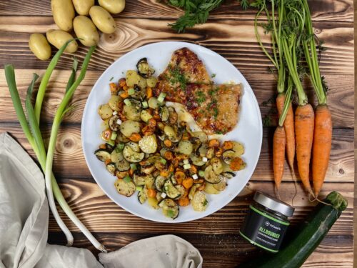 Honig-Senf Putenfilet mit Gemüse