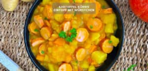 Kartoffel-Kürbis-Eintopf mit Würstchen
