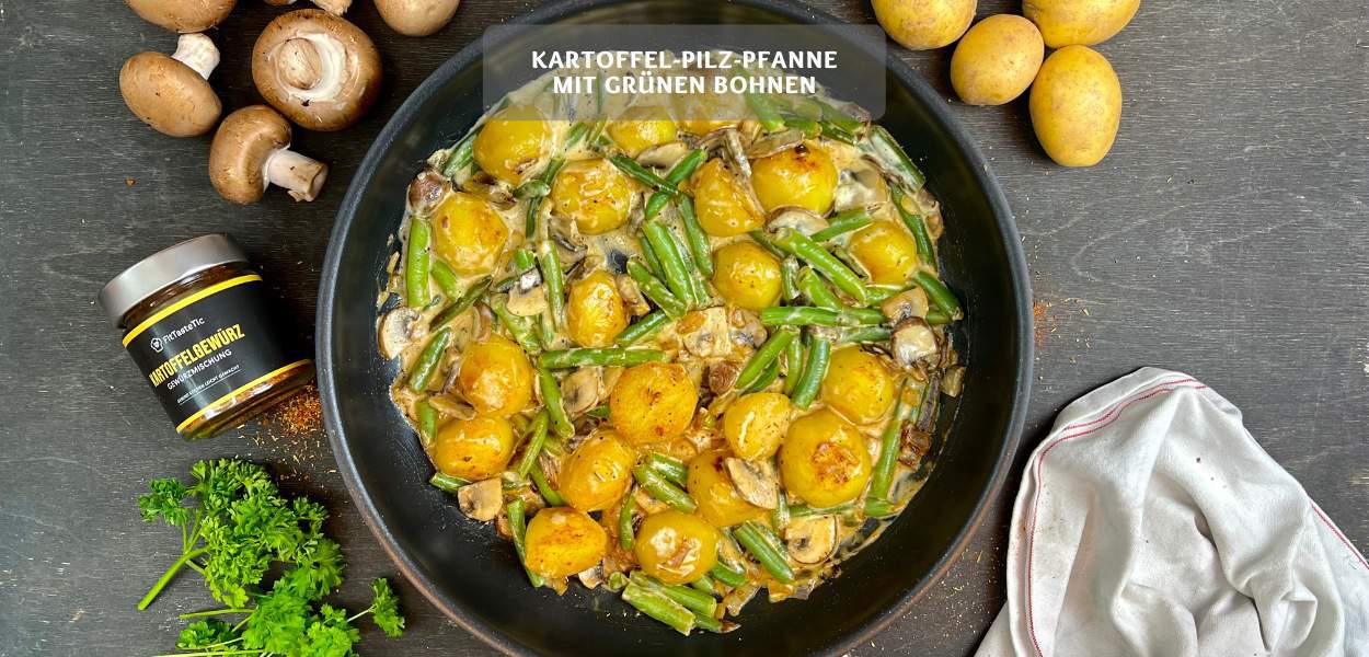 Kartoffel-Pilz-Pfanne mit grünen Bohnen