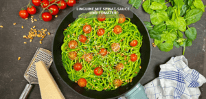 Linguine mit Spinat-Sauce und Cherrytomaten