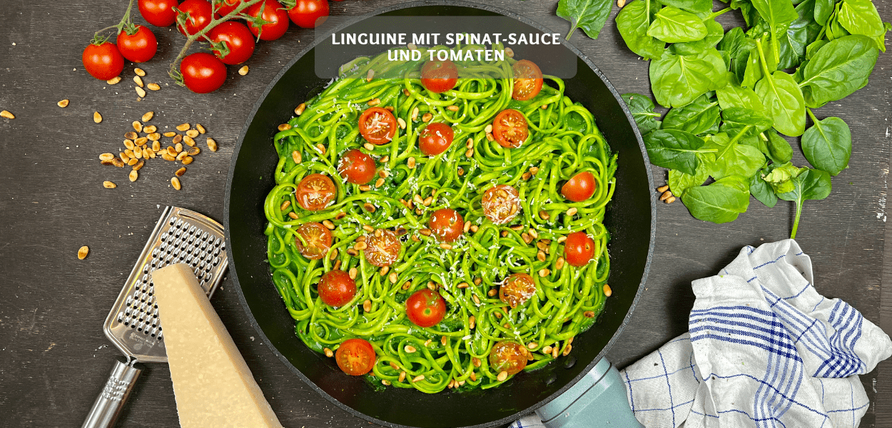 Linguine mit Spinat Sauce und Cherrytomaten Linguine mit Spinat-Sauce und Tomaten