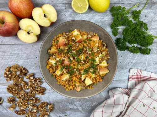 Linsen-Apfel-Salat mit Wallnüssen