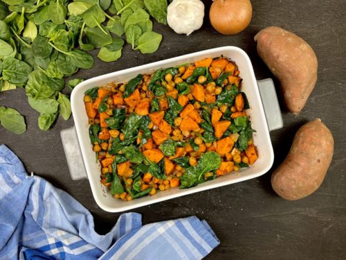 Ofen-Süßkartoffel-Curry mit Kichererbsen