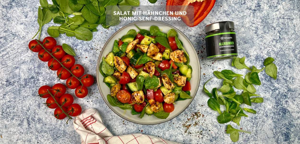 Salat mit Hähnchen und Honig-Senf-Dressing
