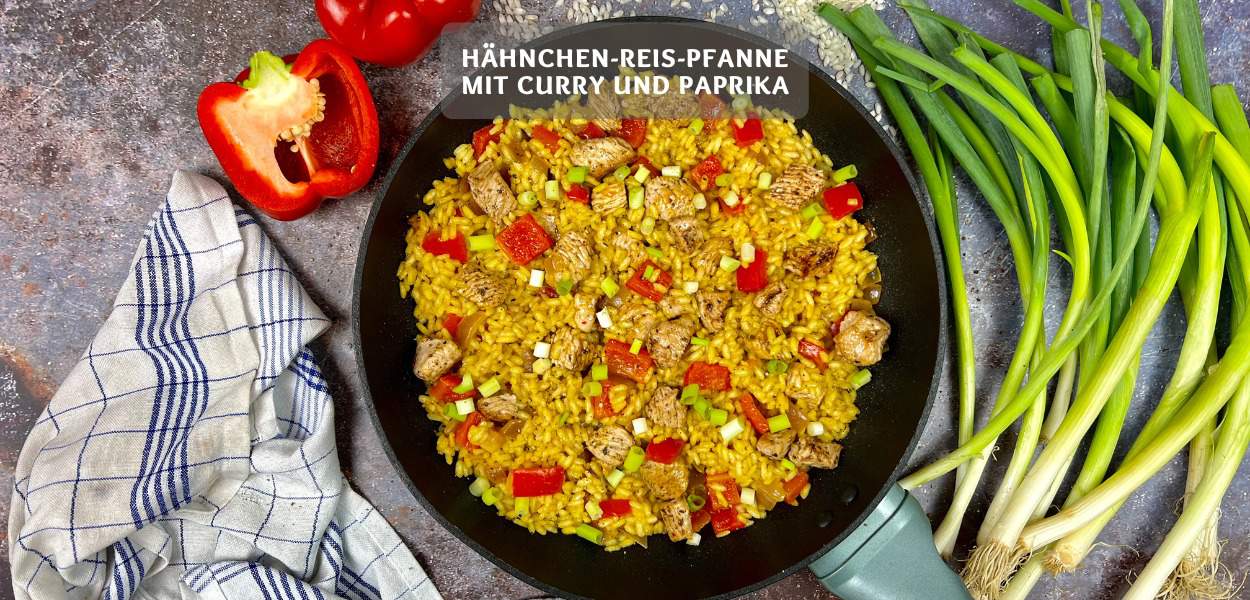 Schnelle Curry Reis Pfanne mit Haehnchen Hähnchen-Reis-Pfanne mit Curry und Paprika