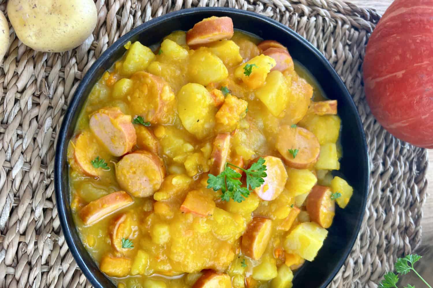 Schneller Eintopf aus Kürbis und Kartoffel