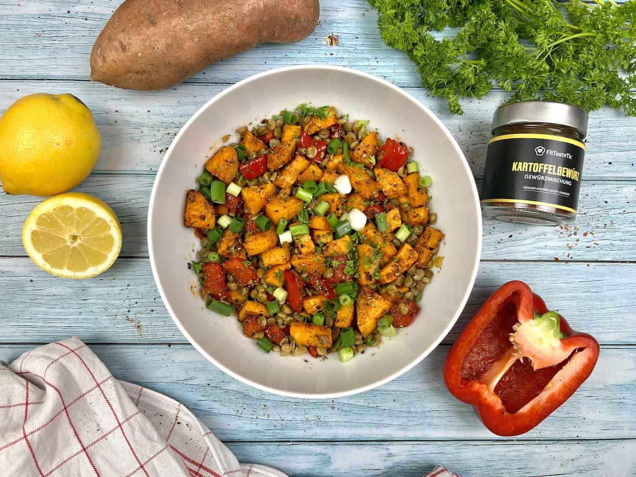 Süßkartoffel-Linsen Salat