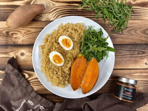 Süßkartoffel mit Ei und Bulgur