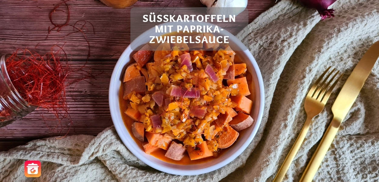 Süßkartoffeln mit rustikaler Paprika-Zwiebelsauce – Süßkartoffel-Gericht