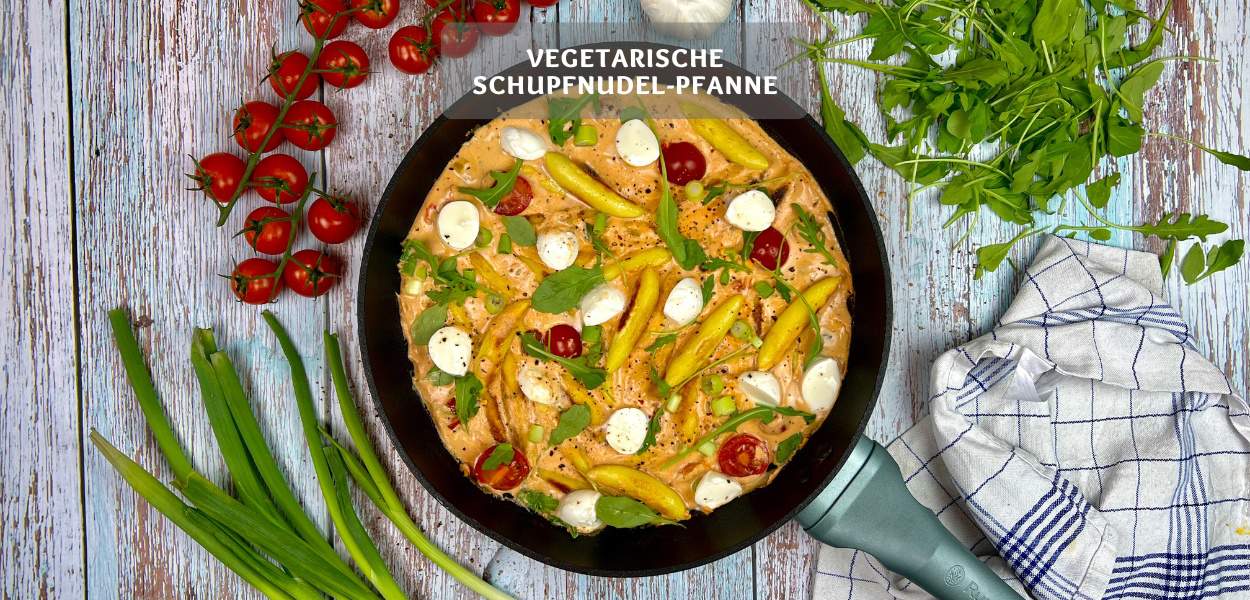 Vegetarische Schupfnudel-Pfanne mit cremiger Tomatensauce