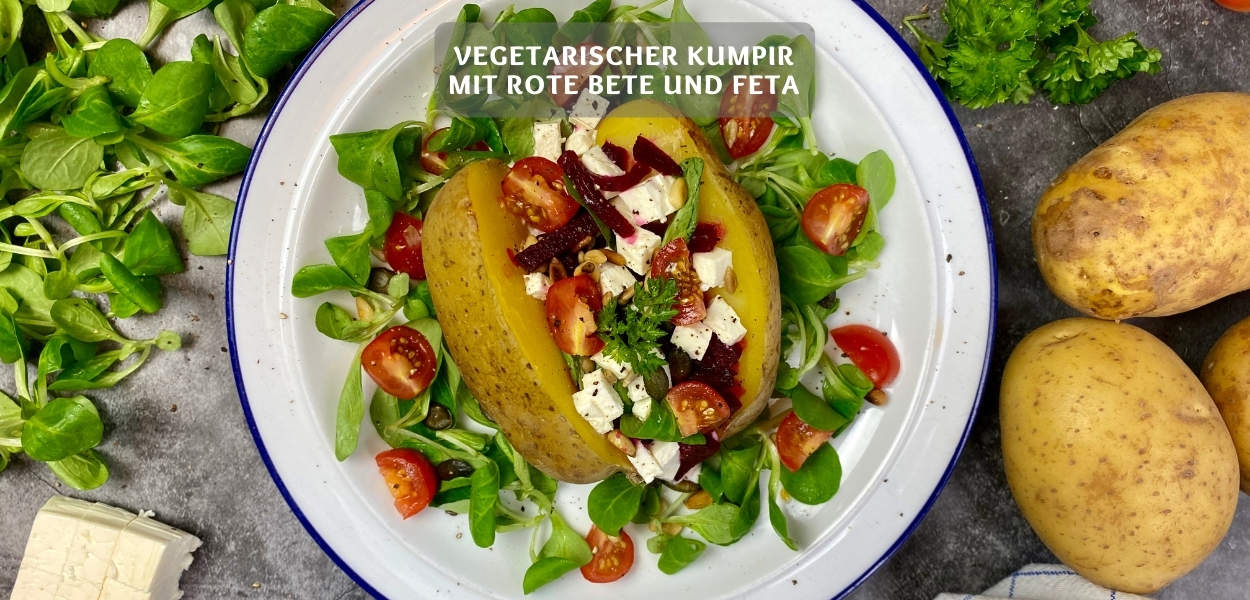 Vegetarischer Kumpir mit Rote Bete Feta und Feldsalat Vegetarischer Kumpir mit Rote Bete und Feta