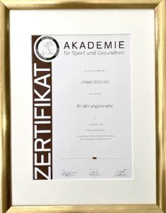 Zertifikat Ausgebildeter Ernährungsberater von Jonas Zeschke