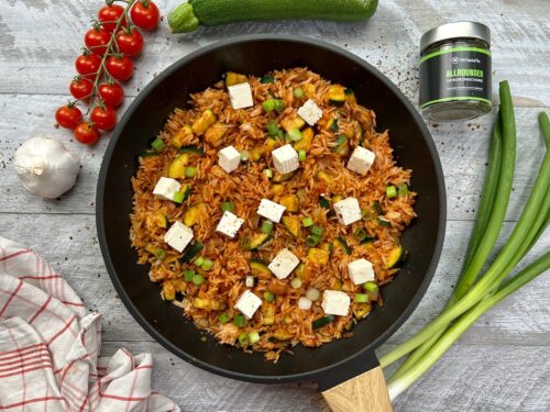 Zucchini-Reis-Pfanne mit Feta
